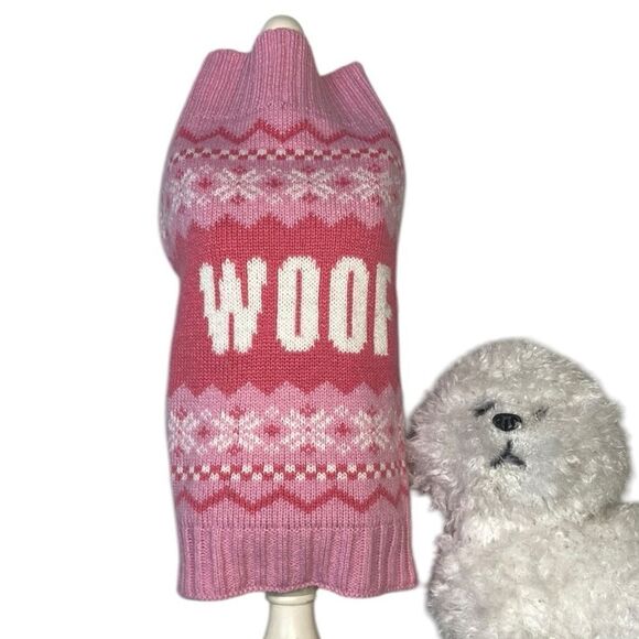 Pink WOOF Statement Fair Isle Knot Dog Sweater - Picture 9 of 9